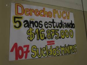 "PUCV's rights: 5 years of studying $16,875,000 pesos = 107 minimum wage paychecks"