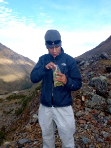 Our guide handing out the Coca leaves for our offering to mother earth